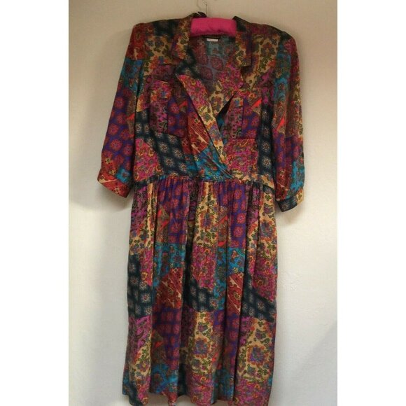Vintage Breli II Unin Made Women 3/4 Sleeve Paisley Midi Dress Multi Made in USA - Picture 1 of 11